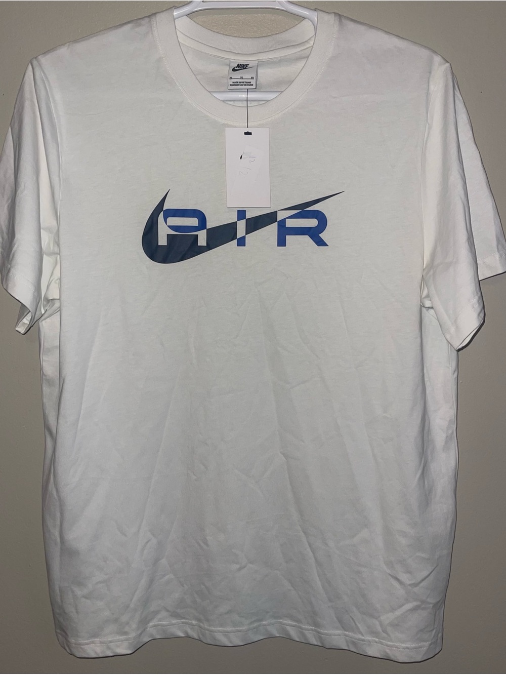 Nike White Short Sleeve T-Shirt with Blue AIR Swoosh XL